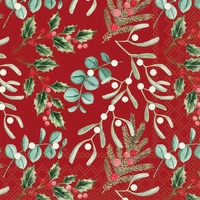 Christmas Foliage Scatter Red Luncheon -Disposable Napkins  20pk
