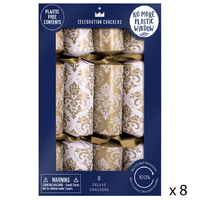 White and Gold Damask Christmas Crackers 8pk