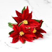 Single Red Poinsettia Flower on Stem 3 pc