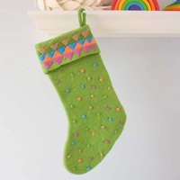 Green Dot Felt Christmas Stocking 