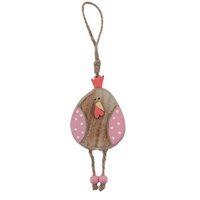 Hanging Easter Wooden Chicken - Pink Spotted