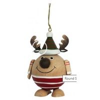 Round Hanging Reindeer  Natural  8cm
