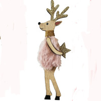 Fluffy Pink Reindeer with Star 15cm