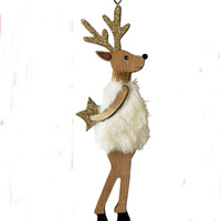 Fluffy White Reindeer with Star 15cm
