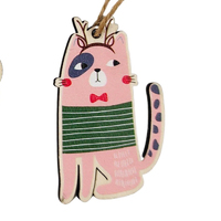 Quirky  Cat with Scarf MDF Hanging Decoration