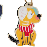 Quirky Dog with Scarf MDF Hanging Decoration