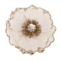 White Gold Clip on Flower Decoration 15cm