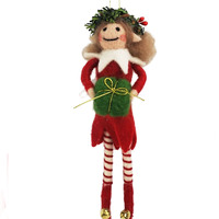 Girl Elf with Gift Felt 23cm Hanging Decoration