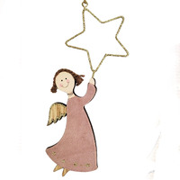 Angel with Star  Decoration Pink 19x8x1 cm