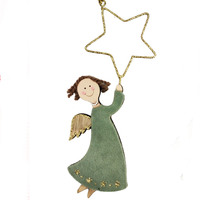 Angel with Star Decoration Sage  19x8x1 cm