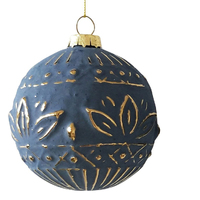 Blue Gold Embossed Glass Bauble A 8cm