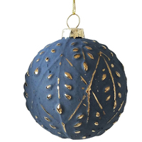 Blue Gold Embossed Glass Bauble  B 8cm 