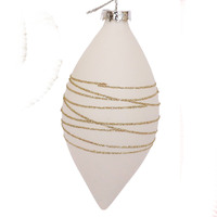 Glass Glitter Wrapped  Finial Bauble  White 8cm