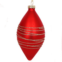 Glass Glitter Wrapped  Finial Bauble  Red  8cm
