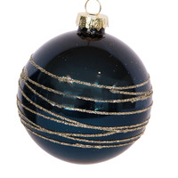 Glass Glitter Wrapped  Bauble  Blue  8cm