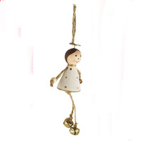 Angel  with Bell White and Gold  Hanging Decoration 11cm