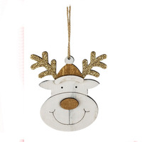 Reindeer White Gold Hanging Christmas Decoration 