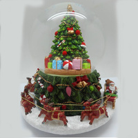Christmas Tee and Santa with Reindeer Revolving Base Musical Water Globe
