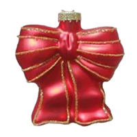 Glass Red and Gold Bow Christmas Decoration  8 x 7.5 cm