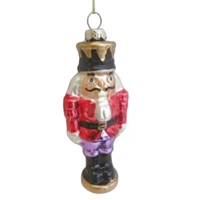Red Purple Nutcracker Glass Hanging Christmas Decoration 11cm