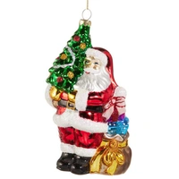 Classic Santa with Tree Glass Hanging Ornament 15cm