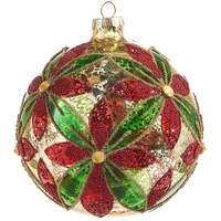 Gold Red Green Poinsettia Christmas Bauble 12cm