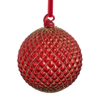 Burgundy Gold  Quilted Glass Christmas Bauble 10 cm