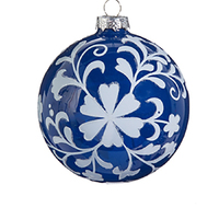 Blue and White Glass Floral  Christmas Bauble