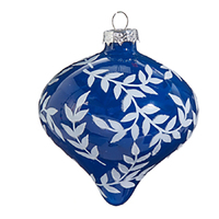 Blue and White Glass Floral Christmas Onion Ornament