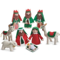 Red and Green Fabric Nativity 9pc