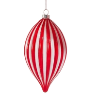 Red and White Ribbed Glass Christmas Teardrop 14cm