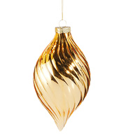Gold Swirl Glass Hanging Teardrop  Christmas Tree Decoration