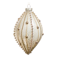 Gold Beaded Mottled Glass Christmas Teardrop 15cm