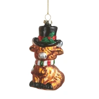 Highland Cow In Top Hat Hanging Christmas Decoration 10cm