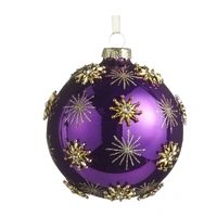 Purple Gold Jewelled Snowflake Christmas Decoration 10cm