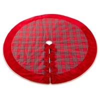 Tartan Plaid and Red Velvet Bow Christmas Tree Skirt  150cm