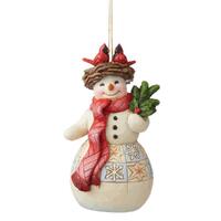 Snowman with Cardinal Nest Hanging Christmas Ornament 12cm