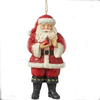  Santa with Cardinal Christmas Ornament  11cm