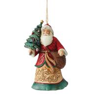Santa with Tree and Toy bag Hanging Christmas Ornament 12cm