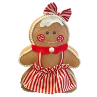 Christmas Gingerbread Person in Apron with Bow Plush Fabric Decoration