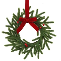Pine, Berry, Burgundy Bow Christmas Wreath 25cm
