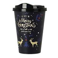 Xmas Coffee Cup Black  with Lid 500ml