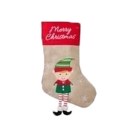 Hessian Christmas Stocking with Elf 40cm