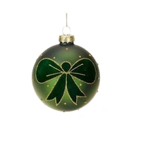Green Glass Christmas Bauble with Velvet Bow 8cm