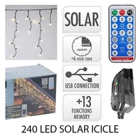 240 LED Solar Rechargeable Warm White Icicle Lights
