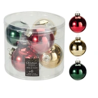 Red Green Gold 8cm Glass Christmas Baubles 6pk