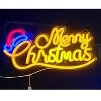 Merry Christmas with Santa Hat  Neon Sign  41x19cm