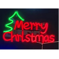 Merry Christmas with Tree  Neon Sign  44 x 26 cm
