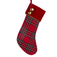 Plaid Red Christmas Stocking with Bells 47cm