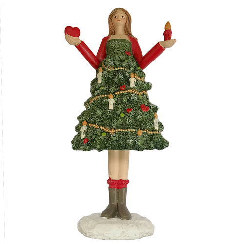 Lady in Christmas Tree with Red Jacket  22cm H